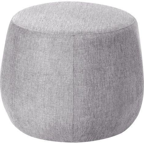 Pouffe Light Grey Fabric Upholstered Ottoman Footstool Drum Round Modern ASHTON