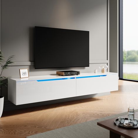 ELEGANT TV Stand Modern High Gloss TV Unit Stand with LED for up to 75-inch TV Screens, White TV Cabinet 1800mm