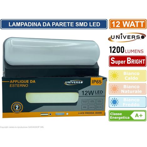 APPLIQUE LED NERA 12W LAMPADA IMPERMEABILE IP65 DA PARETE A MURO RETTANGOLARE GIARDINO INGRESSO 230V LUCE CALDA 3000K - NATURALE 4000K - FREDDA 6500K - Colore Luce: Bianco Freddo (1/3)