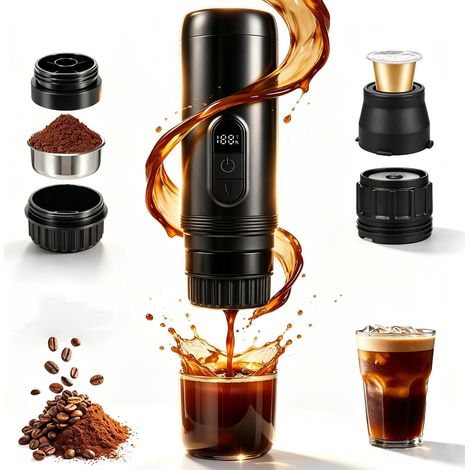 Machine à Café Portable, 20 Bar Cafetière à Expresso Électrique Rechargeable Compatible avec Capsules Petite Taille et Café Moulu Mini Machine à Café Auto-Chauffante pour Camping Bureau (1/5)