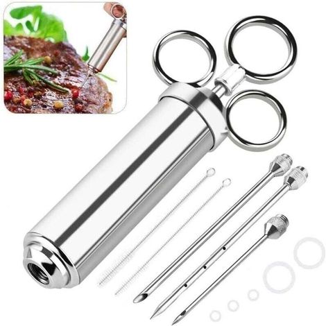 Seringue à Marinade, 60 ml, Sauce in Edelstahl 304, Injecteur Alimentaire Ustensile Cuisine mit 3 Düsen zum Marinieren, Kochen, Grillen, Grillen, Grillen – (1/5)