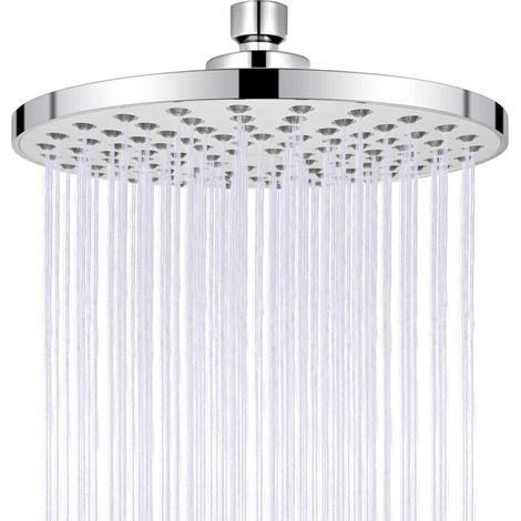 Pomme de douche fixe, pomme de douche à haute pression de 8 pouces, look chromé moderne de luxe rond, buses sipcone, pomme de douche réglable avec une boule pivotante (ajustement universel (1/4)