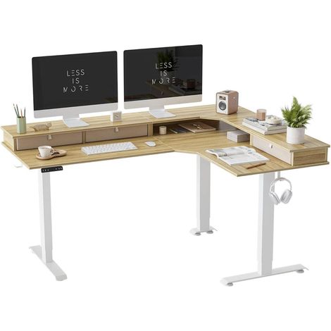 FEZIBO Drei Motoren Schreibtisch Elektrisch Höhenverstellbar L-Form 160 x 120 cm (1/5)
