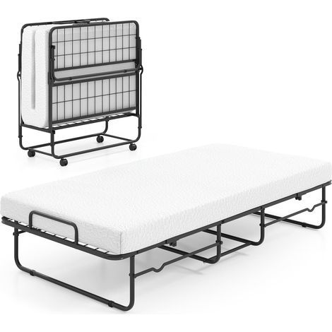 COSTWAY 190 x 90 cm Folding Bed Single Size Guest Bed with Memory Foam-White (1/5)