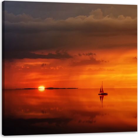 Leinwanddruck Natur Sonnenuntergang Schiff 40x40 cm