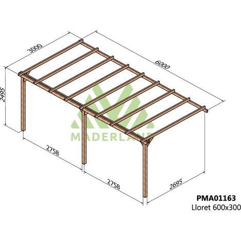 Pérgola de Madera Maciza Adosada Lloret (Maderland) - 600 x 300 cm (1/3)