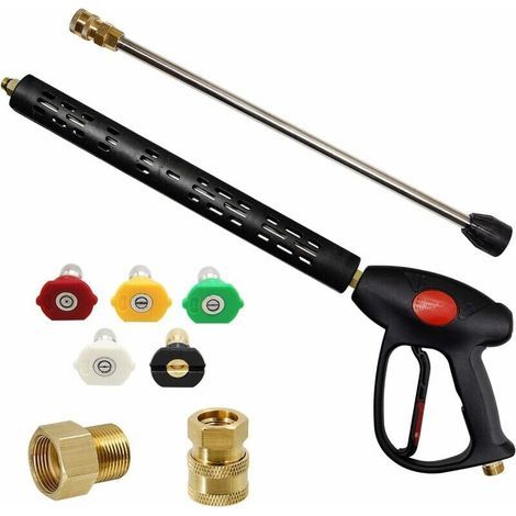 Pistolet de nettoyeur haute pression de remplacement avec rallonge de 16 pouces, 4000 PSI, pistolet de nettoyeur haute pression avec connexion M22-15 mm ou M22-14 mm, 5 embouts de buse, 40 pouces (1/4)