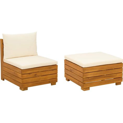 Garden Lounge Set with Cushion 2 Piece Brown Solid Acacia Wood vidaXL