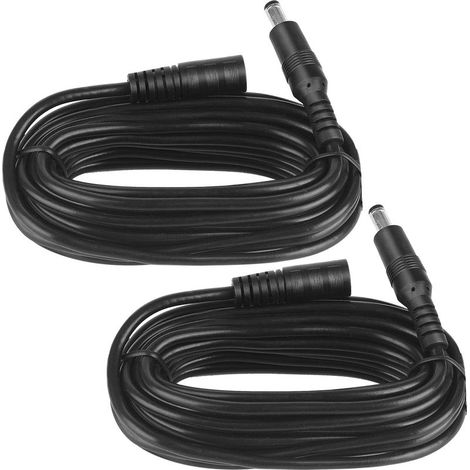 Lot de 2 câbles d'extension d'alimentation CC 5 m - Prise 5,5 mm x 2,1 mm - Prise mâle vers Femelle - DC 5 V 6 V 9 V 12 V 24 V - pour caméras de sécurité, DVR, routeur, imprimante, Bande LED - Noir (1/5)