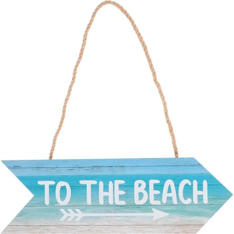 Panneau Déco Bois Thème Plage Flèche Bleue 9.8X3.1 Pouces Pour Décoration Murale Salle De Bain Toilettes Style Chalet Côtier (1/5)