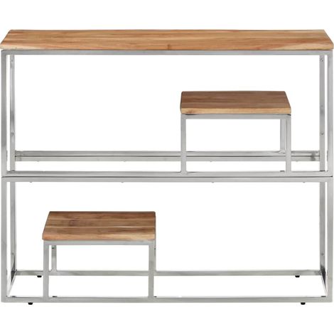 Maison Exclusive - Tavolino da Salotto Argento in Acciaio Inox e Massello d'Acacia (1/5)