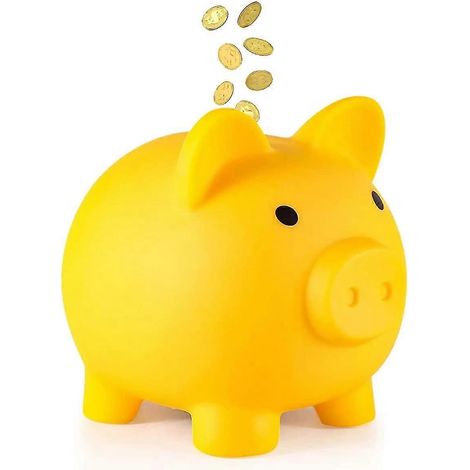 Tirelire cochon, tirelire mignonne pour pièces et billets, boîte à monnaie décorative, cadeau amusant pour enfants et adultes (jaune) (1/4)