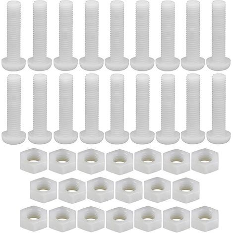 Lot de 20 boulons hexagonaux en nylon blanc, M8 x 50 mm Phillips à tête ronde avec écrous hexagonaux, boulons à vis isolés multi-usages pour machines industrielles, meubles, bricolage (1/5)
