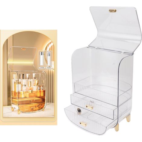 Organisateur Cosmétique avec Couvercle et Étages Transparent pour Masques Facial et Lipsticks - Boîte de Stockage Beauté Capacité Grande Multifonction pour Dormitory Dresser Bathroom [PET 3 Étages] (1/5)