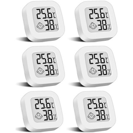 Set mit 6 Mini-Digitalthermometern mit Schalter, LCD-Hygrometer, Feuchtigkeitsmesser, drahtlosem Innentemperatursensor, hochpräziser Temperaturanzeige in °F/°C, für Babyzimmer und den Innenbereich