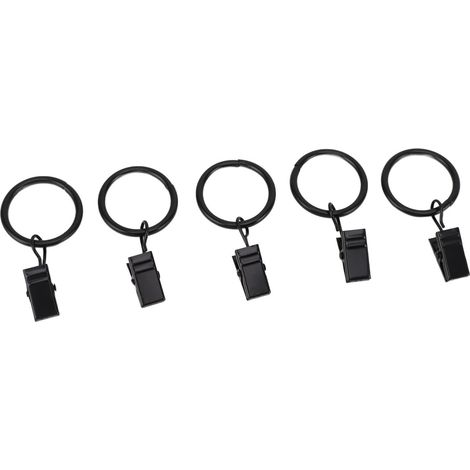 44 Stück Gardinenringe mit Haken, einfach zu montieren, schwarze Stahl-Gardinenaufhänger mit Clips für Gardinenstangen (1/5)