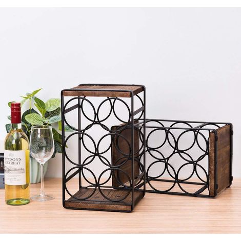 Porte-vin, support de rangement en bois, idéal pour la décoration de la maison et de la cuisine, les bars, les caves à vin, les pièces de rangement, etc. (peut contenir 6 bouteilles) (1/4)