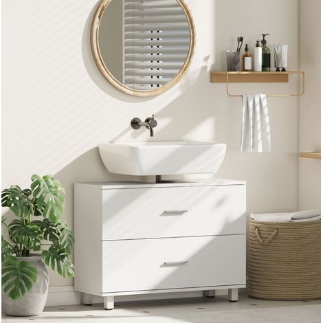 Meuble de salle de bain sous vasque blanc avec 2 tiroirs, 80 x 30 x 60 cm DESVIAE (1/5)