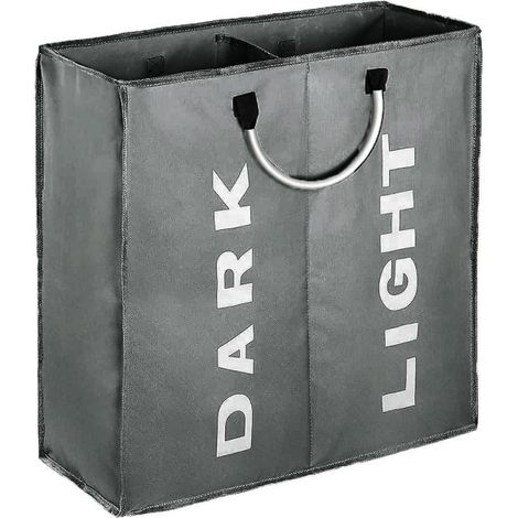 Panier à linge double avec couvercle et sacs amovibles, pliable, 2 compartiments (1/5)