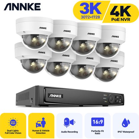ANNKE 3K IR Network Camera Built-in mic Waterproof CCTV Set 8Cameras 8CH 4K PoE NVR H.265+ Video Surveillance Security Kit (1/5)