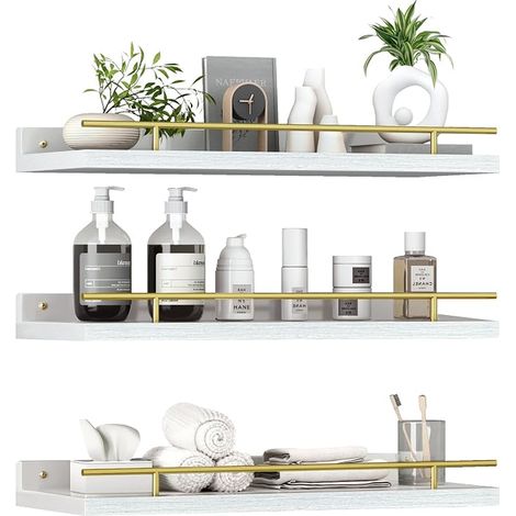 Etagère Murale Bois, Étagères Salle de Bain, Cuisine, Salon/Bureau, Style Minimaliste, Résistant à l'Humidité, Sécurité Renforcée (1/5)