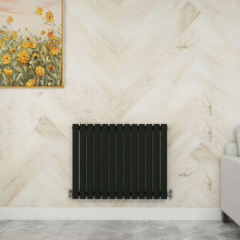 SKY Bathroom 600x767mm Black Single Horizontal Oval Column Designer Central Heating Radiator
