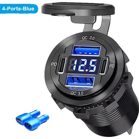 USB-Ladeanschluss, 4 Anschlüsse, Dual PD & QC3.0, Terminals-Blau (1/2)