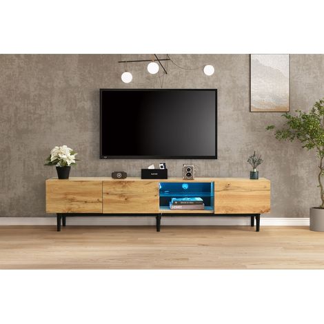 Niedriger TV-Schrank 175 x 31 x 41 cm – skandinavisches Design in heller Eiche mit 7-farbiger LED-Beleuchtung – Eiche und Schwarz (1/5)