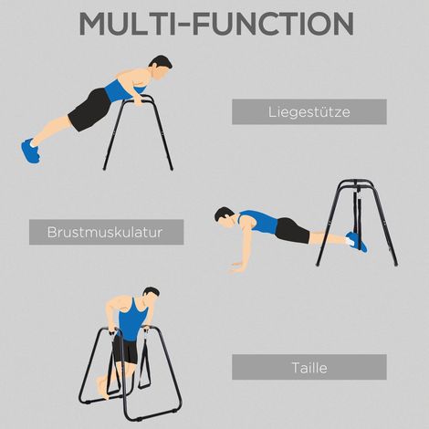 Barres parallèles pour dips, station de musculation à domicile, équipement fitness poids de corps, charge max 120 kg, cadre acier solide. (1/4)
