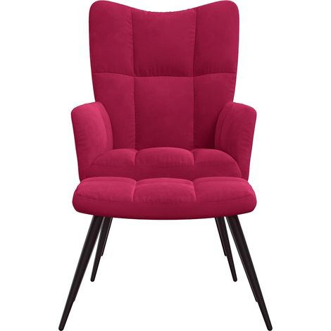 vidaXL Relaxing Chair with a Stool Wine Red Velvet