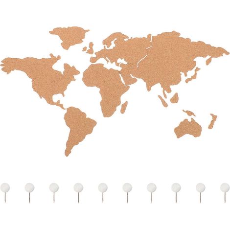 Ensemble de carte du monde en liège autocollante, décoration murale-100X45.8CM-Khaki