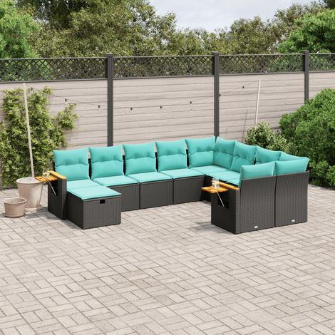 vidaXL Salon de jardin 10 pcs avec coussins noir résine tressée (1/5)