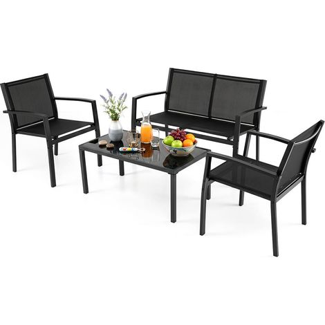 Ensemble Salon de Jardin 4 Pièces avec Canapé 2 Places Fauteuils et Table Basse Verre Mobilier Extérieur Résistant (1/5)