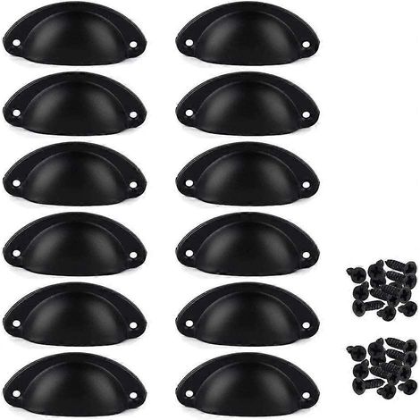 Lot de 12 poignées en fer forgé, bouton de porte, tiroir, meuble intérieur, avec vis (bla (1/5)
