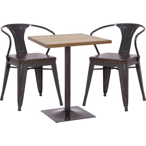 Set tavolo bistro e 2x sedie design industriale HHG-469d tavolo naturale ecopelle marrone
