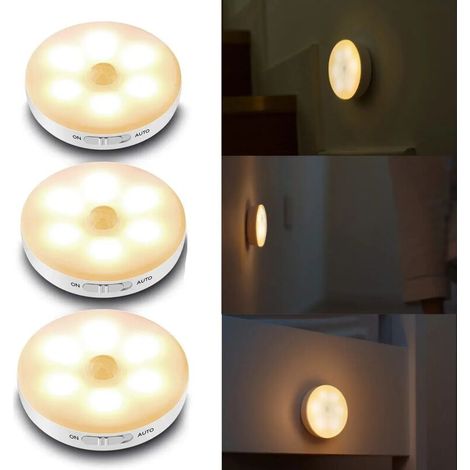 Set di 3 luci con sensore di movimento, luce per armadio/mobile, luce notturna a LED, lampada a LED wireless, luci notturne ricaricabili per vetrine, cucina, camera da letto, toletta, corridoio, scale (1/4)