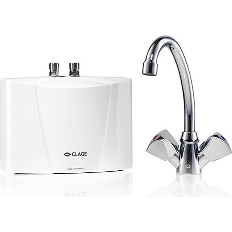 CLAGE M3/SNM Durchlauferhitzer Set 3,5kW 230V Untertisch max. 2,0l/min drucklos mit Zweigriff-Waschtischarmatur und IES System (1/2)