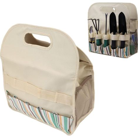 Sac à outils de jardin grande capacité en tissu Oxford 600D (beige avec rayures de couleur)
