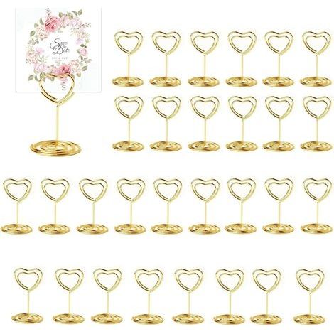 30 Pièces Or Porte Nom Table, Porte Photo Pince, Porte Photo sur Pied, Porte Cartes de Table pour Mariages, Porte Numero de Table, pour Noël Banquets Fêtes Saint Valentin (En Forme de Coeur) (1/5)