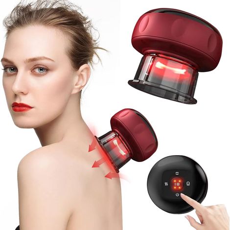 4-in-1 Electric Massager with Suction Cups, 12 Adjustable Speeds, Electric Suction Cup Set for Cellulite Treatment, Vacuum Massager, Smart Electric Suction Cup Therapy Set with Red Light