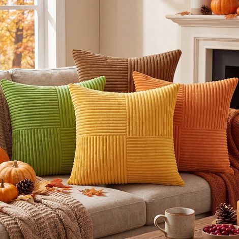 Lot de 4 pièces Housses de Coussin d'automne 40x40 cm, Stripes Taies d'oreiller pour Maison Canapé Lit Chambre Thanksgiving Halloween Décoration d'automne 40 x 40 cm (1/5)