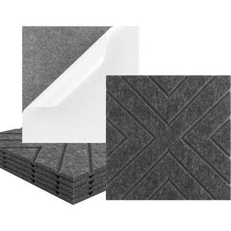 Lot de 12 panneaux acoustiques auto-adhésifs, rembourrage insonorisant en polyester, panneaux muraux insonorisants haute densité, 30 x 30 x 1 cm, gris (1/5)