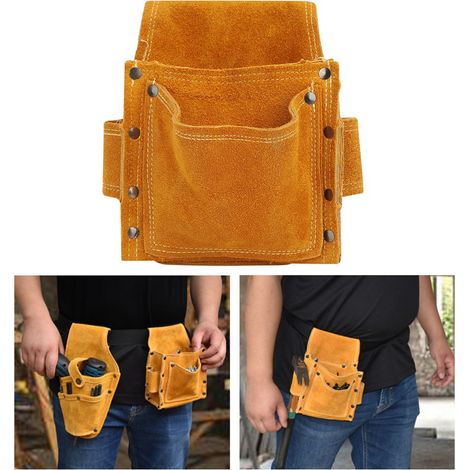 Werkzeuggürteltasche, multifunktional, tragbar, aus dickem Rindsleder, Aufbewahrung für Beschläge und Werkzeuge (1/5)