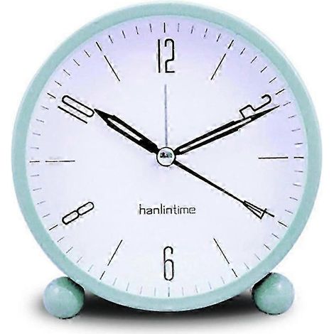 Réveil silencieux, sans tic-tac, simple réveil lumineux rond en métal, vert. (1/5)