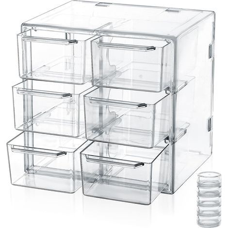 Stapelbare Aufbewahrungsbox mit 6 Schubladen (12×10×12 cm), Acryl-Organizer für Schmuck, Ringe, Halsketten, Make-up. (1/5)