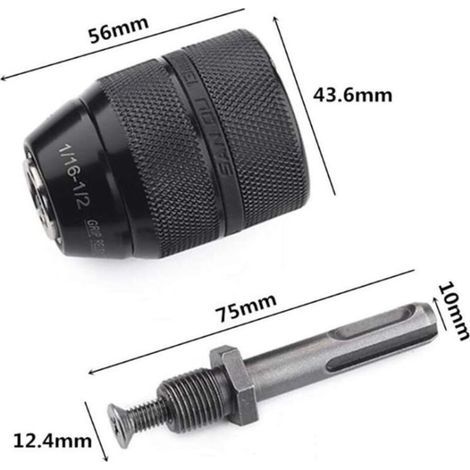 Mandrin Universel Autoserrant,Adaptateur SDS Mandrin autoserrant à fermeture rapide 2-13 mm Mandrin Professionnel Robuste 1/2-20UNF Perceuse Sans Clé de Mandrin à Fermeture Rapide (1/3)