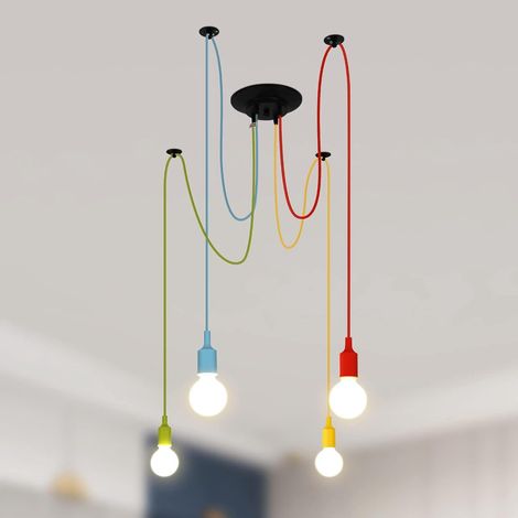 Suspension 4 Bras Lustre Araignée Colorés DIY Suspension Luminaire Réglable Eclairage de Plafond pour Chambres d'enfants Salon,Ampoule non incluse (1/5)