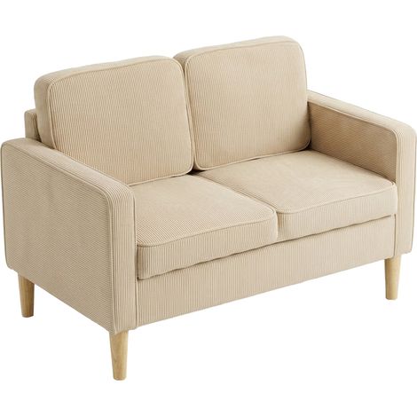 Sofa 2 Sitzer Couch mit 2 Wurfkissen, Stauraum Massivholzfüßen Kleine Modern Loveseat Corduroy 117 x 63 x 79 cm Beige