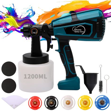 HVLP 800 W Paint Spray Gun with 1200 ml Tank, 5 Brass Nozzles, Continuous Adjustable Flow, Various Sprays (1/5)