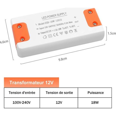 Transformer 220V 12V LED 18W, LED Driver Power Supply 12V 1.5A, 220v 12v Converter, AC to DC Voltage Converter Constant Transfo Adapter for G4, GU5.3, MR11, MR16 (18W) (1/4)